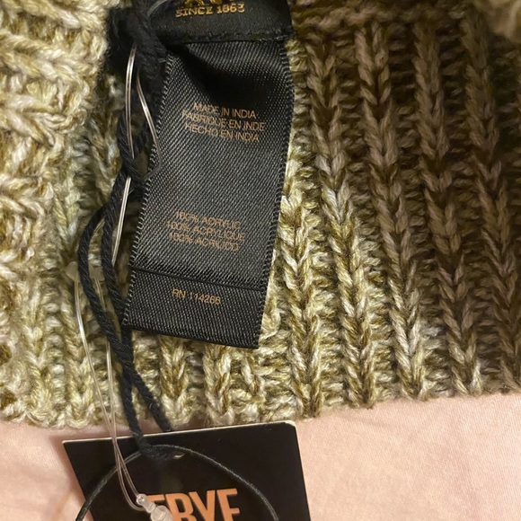 Frye Olive Knit Beanie with Pom and Brown Leather Wristlet - Picture 6 of 7